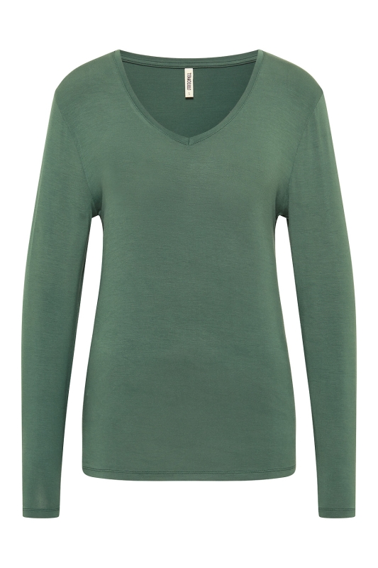 Langärmeliges Tencel Shirt - dark green